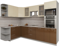 Кухонный гарнитур Интерлиния Мила Gloss 1.68x2.8 левая (ваниль/шоколад) - 