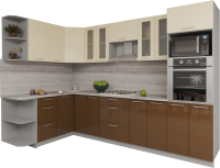 Кухонный гарнитур Интерлиния Мила Gloss 1.68x3.0 левая (ваниль/шоколад) - 