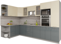 Кухонный гарнитур Интерлиния Мила Gloss 1.68x3.2 левая (ваниль/асфальт) - 