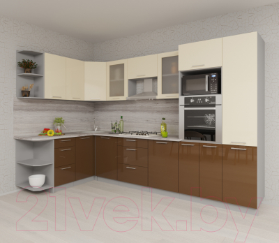 Готовая кухня Интерлиния Мила Gloss 1.68x3.2 левая (ваниль/шоколад)