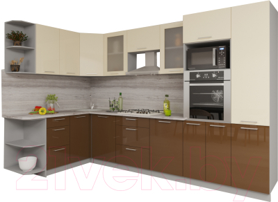 Кухонный гарнитур Интерлиния Мила Gloss 1.68x3.2 левая