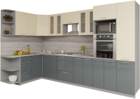 Кухонный гарнитур Интерлиния Мила Gloss 1.68x3.4 левая (ваниль/асфальт) - 