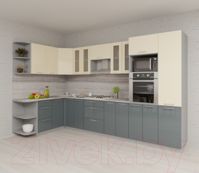 Готовая кухня Интерлиния Мила Gloss 1.68x3.4 левая (ваниль/асфальт)