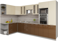 Кухонный гарнитур Интерлиния Мила Gloss 1.68x3.4 левая (ваниль/шоколад) - 