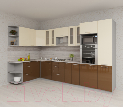 Готовая кухня Интерлиния Мила Gloss 1.68x3.4 левая (ваниль/шоколад)