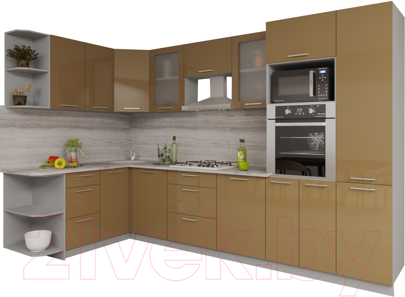 Кухонный гарнитур Interline Мила Gloss 1.68x3.2 левая (капучино/капучино)