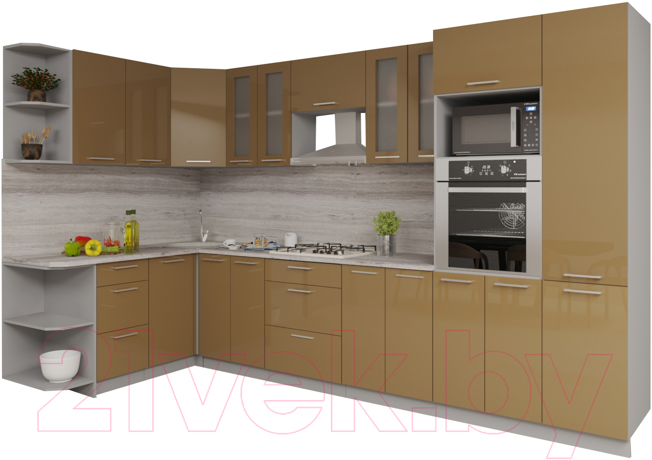 Кухонный гарнитур Interline Мила Gloss 1.68x3.4 левая (капучино/капучино)