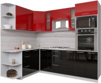 Кухонный гарнитур Интерлиния Мила Gloss 1.68x2.4 левая (красный/черный) - 