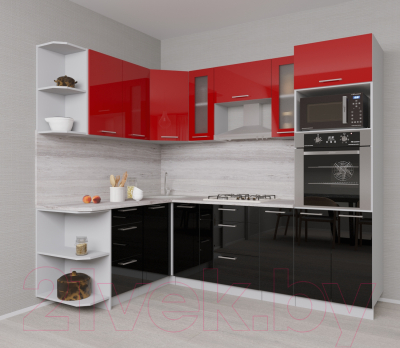 Готовая кухня Интерлиния Мила Gloss 1.68x2.4 левая (красный/черный)
