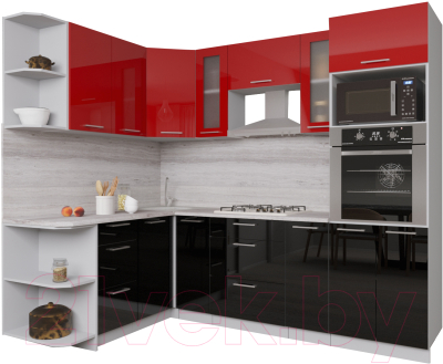Готовая кухня Интерлиния Мила Gloss 1.68x2.4 левая (красный/черный)