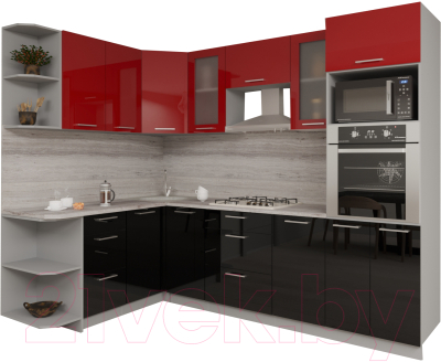 Кухонный гарнитур Интерлиния Мила Gloss 1.68x2.6 левая (красный/черный)