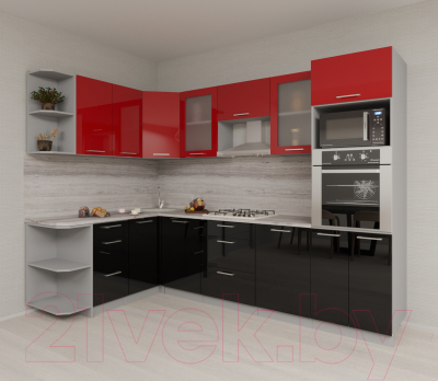 Готовая кухня Интерлиния Мила Gloss 1.68x2.8 левая (красный/черный)