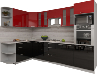 Кухонный гарнитур Интерлиния Мила Gloss 1.68x3.0 левая (красный/черный) - 