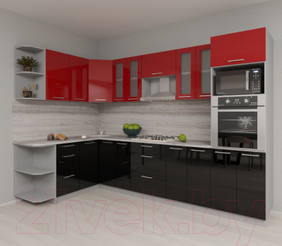 Кухонный гарнитур Интерлиния Мила Gloss 1.68x3.0 левая (красный/черный)