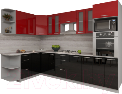 Кухонный гарнитур Интерлиния Мила Gloss 1.68x3.0 левая (красный/черный)