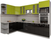 Кухонный гарнитур Интерлиния Мила Gloss 1.68x3.0 левая (яблоня/черный) - 
