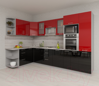 Готовая кухня Интерлиния Мила Gloss 1.68x3.2 левая (красный/черный)