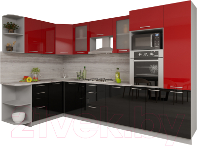Кухонный гарнитур Интерлиния Мила Gloss 1.68x3.2 левая