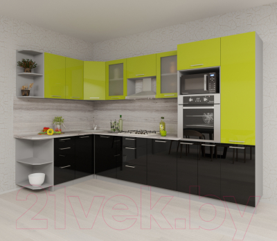 Кухонный гарнитур Интерлиния Мила Gloss 1.68x3.2 левая (яблоня/черный)