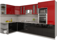 Готовая кухня Интерлиния Мила Gloss 1.68x3.4 левая (красный/черный) - 