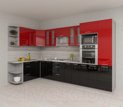 Готовая кухня Интерлиния Мила Gloss 1.68x3.4 левая (красный/черный)