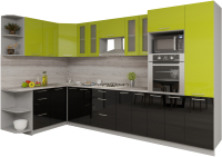 Кухонный гарнитур Интерлиния Мила Gloss 1.68x3.4 левая (яблоня/черный) - 
