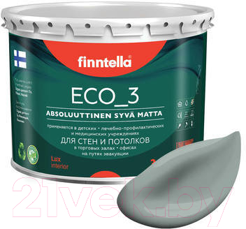 Краска Finntella Eco 3 Wash and Clean Sammal / F-08-1-3-LG101 (2.7л, серо-зеленый, глубокоматовый)