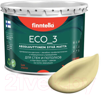 Краска Finntella Eco 3 Wash and Clean Hirssi / F-08-1-3-LG133 (2.7л, пастельно-желтый, глубокоматовый)