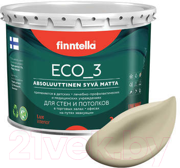 Краска Finntella Eco 3 Wash and Clean Kevyt Savi / F-08-1-3-LG154 (2.7л, глубокоматовый)