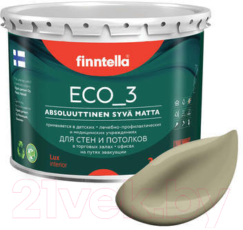 Краска Finntella Eco 3 Wash and Clean Wai / F-08-1-3-LG156 (2.7л, серо-зеленый, глубокоматовый)