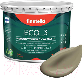 Краска Finntella Eco 3 Wash and Clean Ruskea Khaki / F-08-1-3-LG157 (2.7л, коричневый хаки, глубокоматовый)