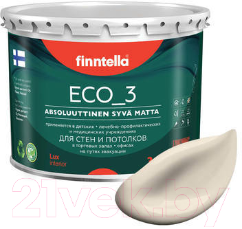 Краска Finntella Eco 3 Wash and Clean Silkki / F-08-1-3-LG158 (2.7л, бежевый, глубокоматовый)