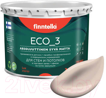 Краска Finntella Eco 3 Wash and Clean Makea Aamu / F-08-1-3-LG176 (2.7л, бледно-песочный, глубокоматовый)