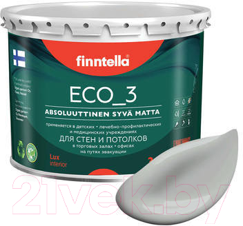 Краска Finntella Eco 3 Wash and Clean Seitti / F-08-1-3-LG183 (2.7л, светло-серый, глубокоматовый)