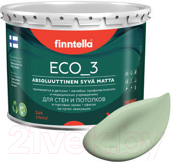 Краска Finntella Eco 3 Wash and Clean Omena / F-08-1-3-LG201 (2.7л, светло-зеленый, глубокоматовый)
