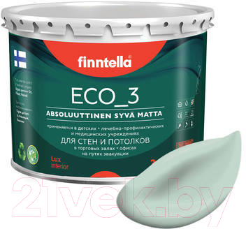 Краска Finntella Eco 3 Wash and Clean Paistaa / F-08-1-3-LG203 (2.7л, бледно-бирюзовый, глубокоматовый)