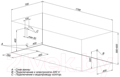 Ванна акриловая Aquanet Riviera 180x80 (с каркасом и экраном)