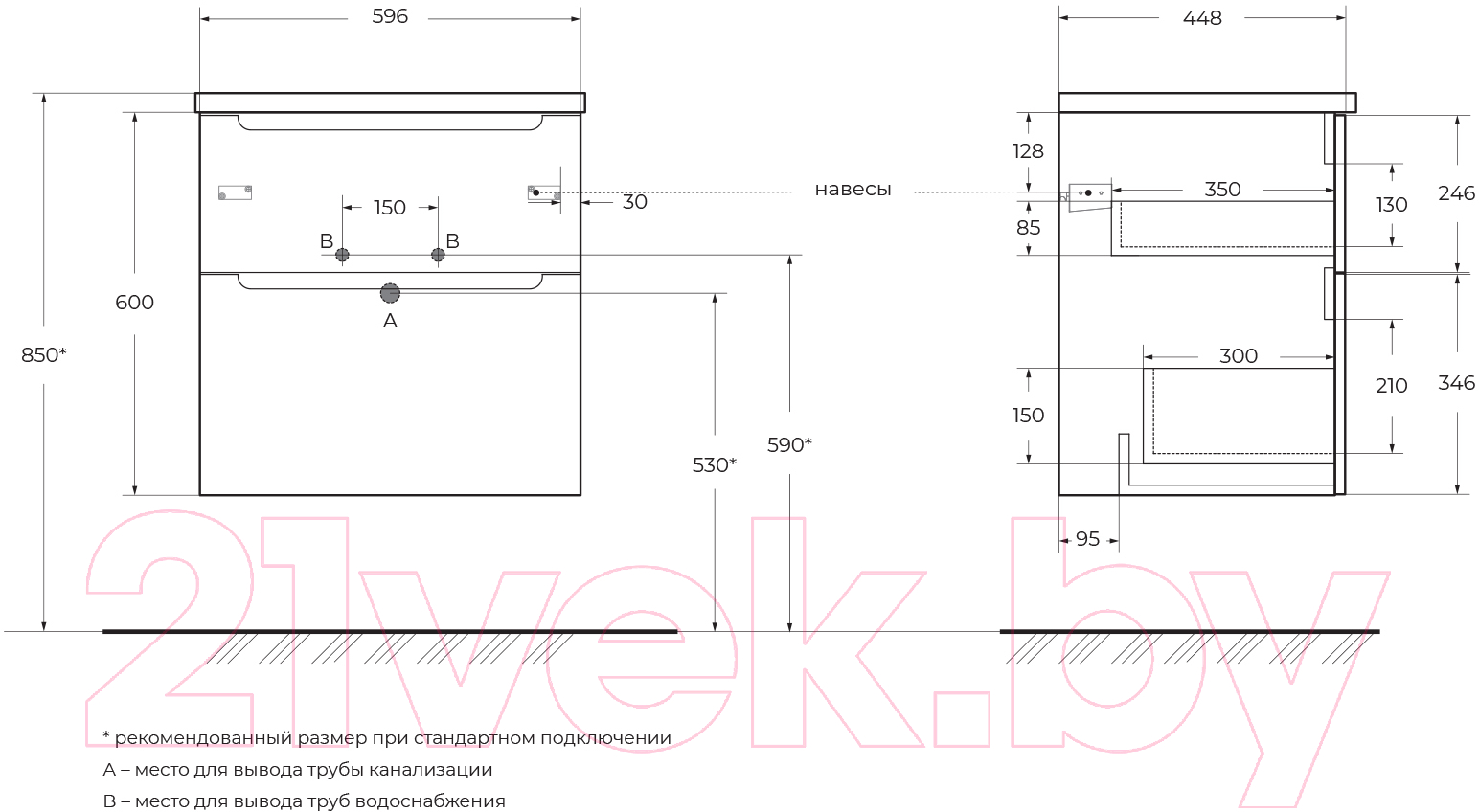 Тумба под умывальник BelBagno ETNA-H60-600-2C-SO-BL-P