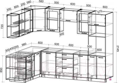 Готовая кухня Интерлиния Мила Gloss 1.88x2.8 левая (белый/асфальт)