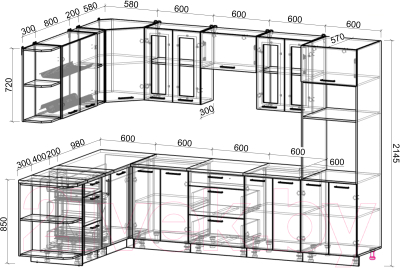 Готовая кухня Интерлиния Мила Gloss 1.88x3.0 левая (белый/асфальт)