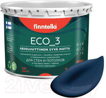 Краска Finntella Eco 3 Wash and Clean Keskiyo / F-08-1-3-LG207 (2.7л, темно-синий, глубокоматовый)