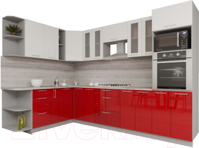 Готовая кухня Интерлиния Мила Gloss 1.88x3.0 левая (белый/красный)