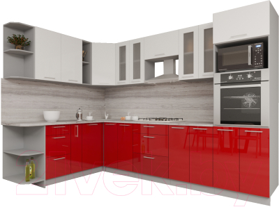 Кухонный гарнитур Интерлиния Мила Gloss 1.88x3.0 левая (белый/красный)