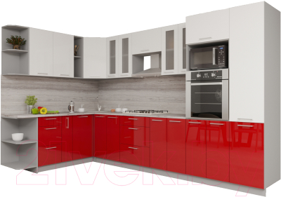 Готовая кухня Интерлиния Мила Gloss 1.88x3.4 левая (белый/красный)