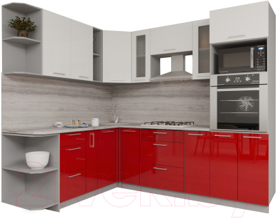 Готовая кухня Интерлиния Мила Gloss 1.88x2.4 левая (белый/красный)