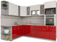 Готовая кухня Интерлиния Мила Gloss 1.88x2.6 левая (белый/красный) - 