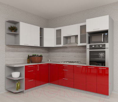 Кухонный гарнитур Интерлиния Мила Gloss 1.88x2.8 левая (белый/красный)