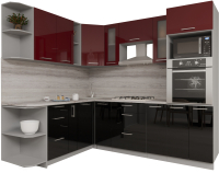 Готовая кухня Интерлиния Мила Gloss 1.88x2.4 левая (бордовый/черный) - 