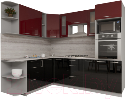 Готовая кухня Интерлиния Мила Gloss 1.88x2.4 левая (бордовый/черный)