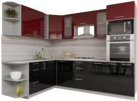 Готовая кухня Интерлиния Мила Gloss 1.88x2.6 левая (бордовый/черный) - 